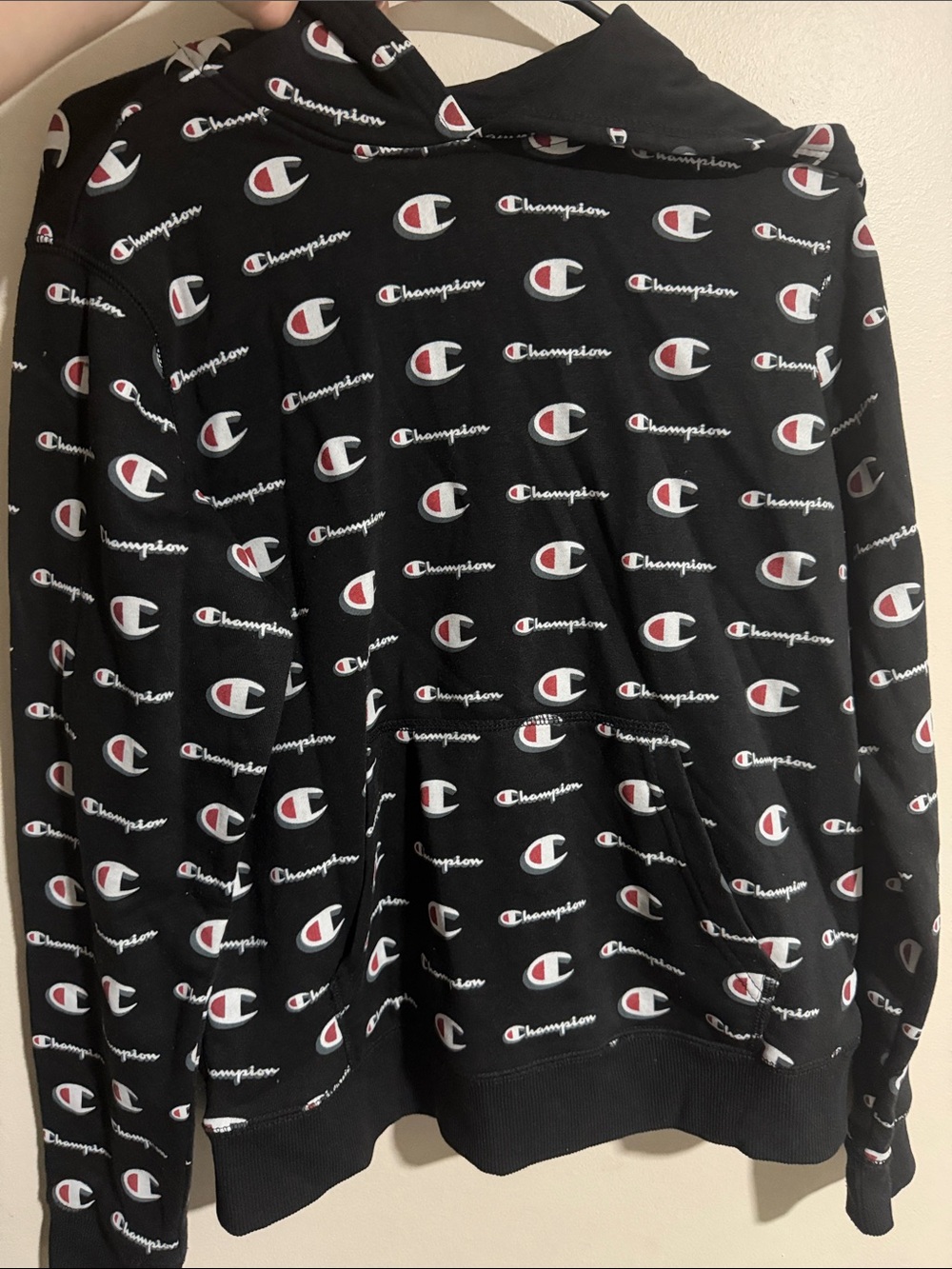 Champion Black All-Over Logo Zip-Up Sweater